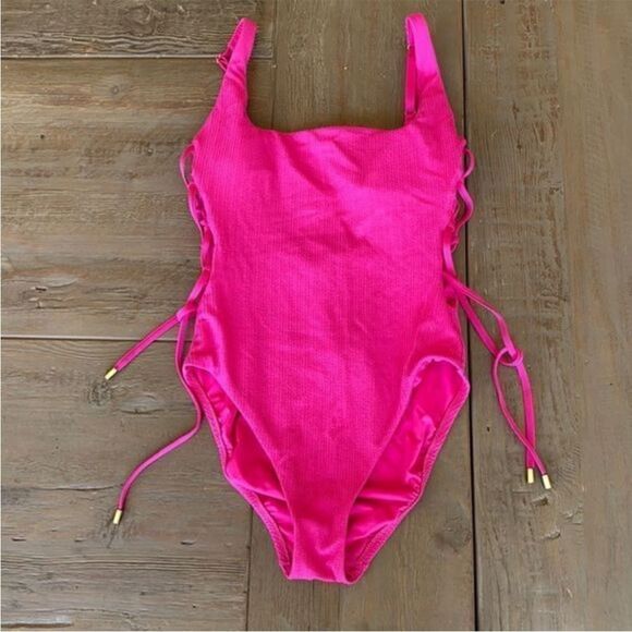 Anthropologie Sanctuary Lace-Up One-Piece Pink Swimsuit S - Picture 1 of 11
